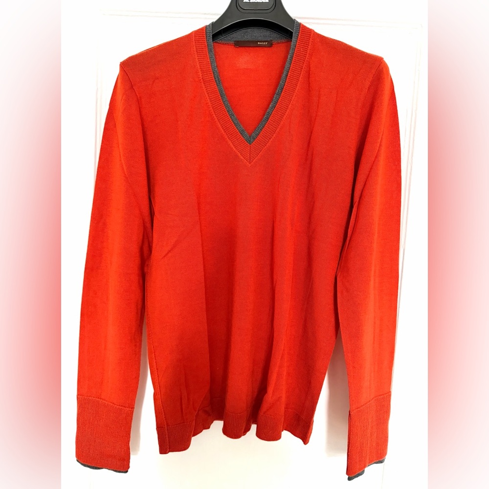 Bally Men's V-Neck Sweater in Orange